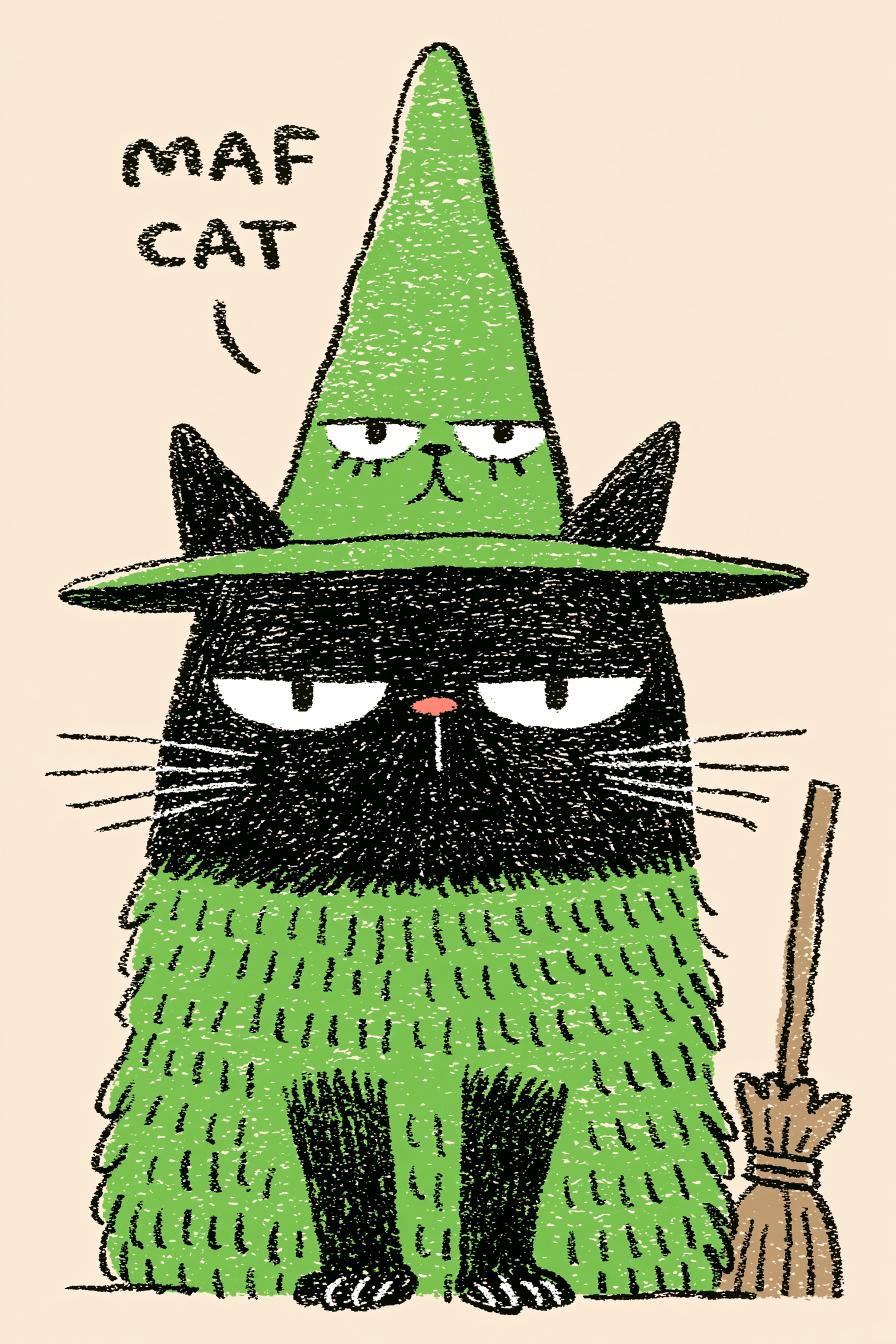 Whimsical Black Cat in a Witch Hat