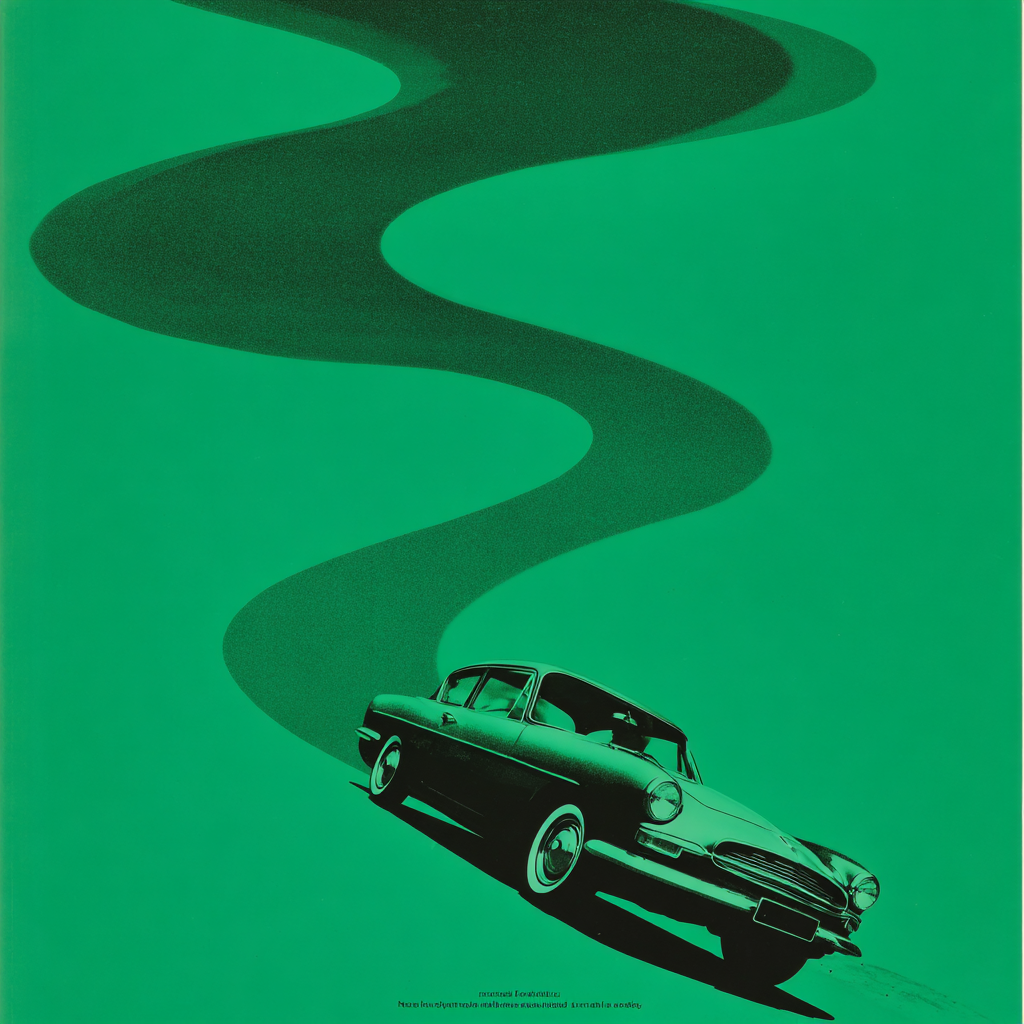Vintage Car in an Acid-Green Typographic Dream