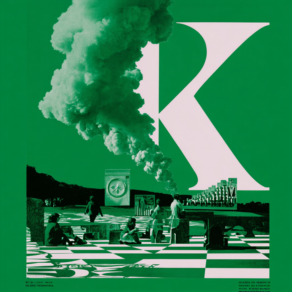 Explosion typographique sur un damier vert