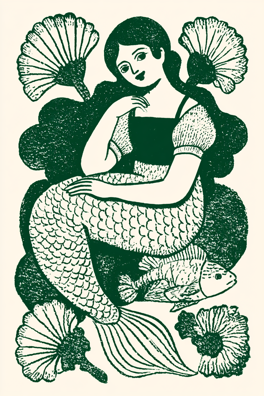 Hand-Drawn Mediterranean Mermaid