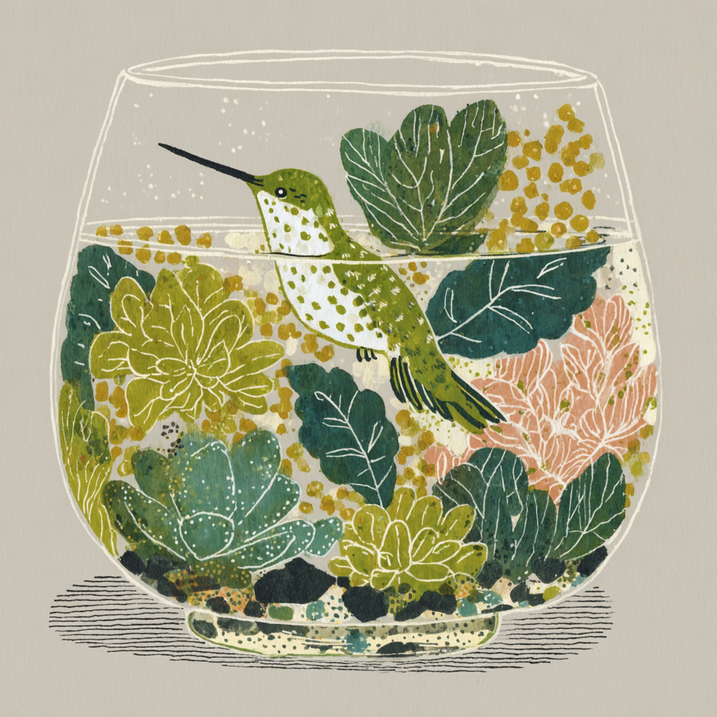 Geometric Fern Terrarium with Glowing Pollen