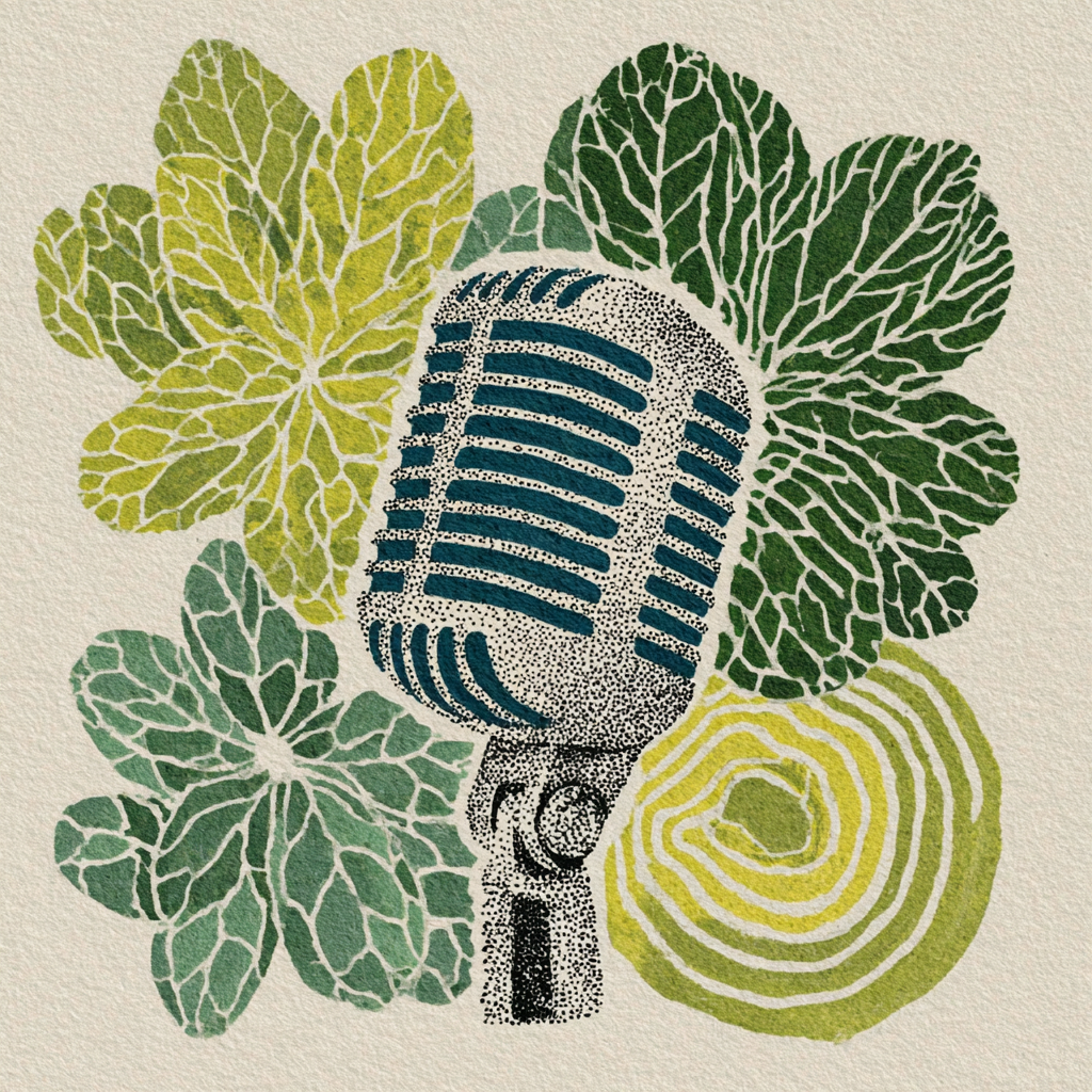 Ivy-Wrapped Microphone with Watercolor Soundwaves