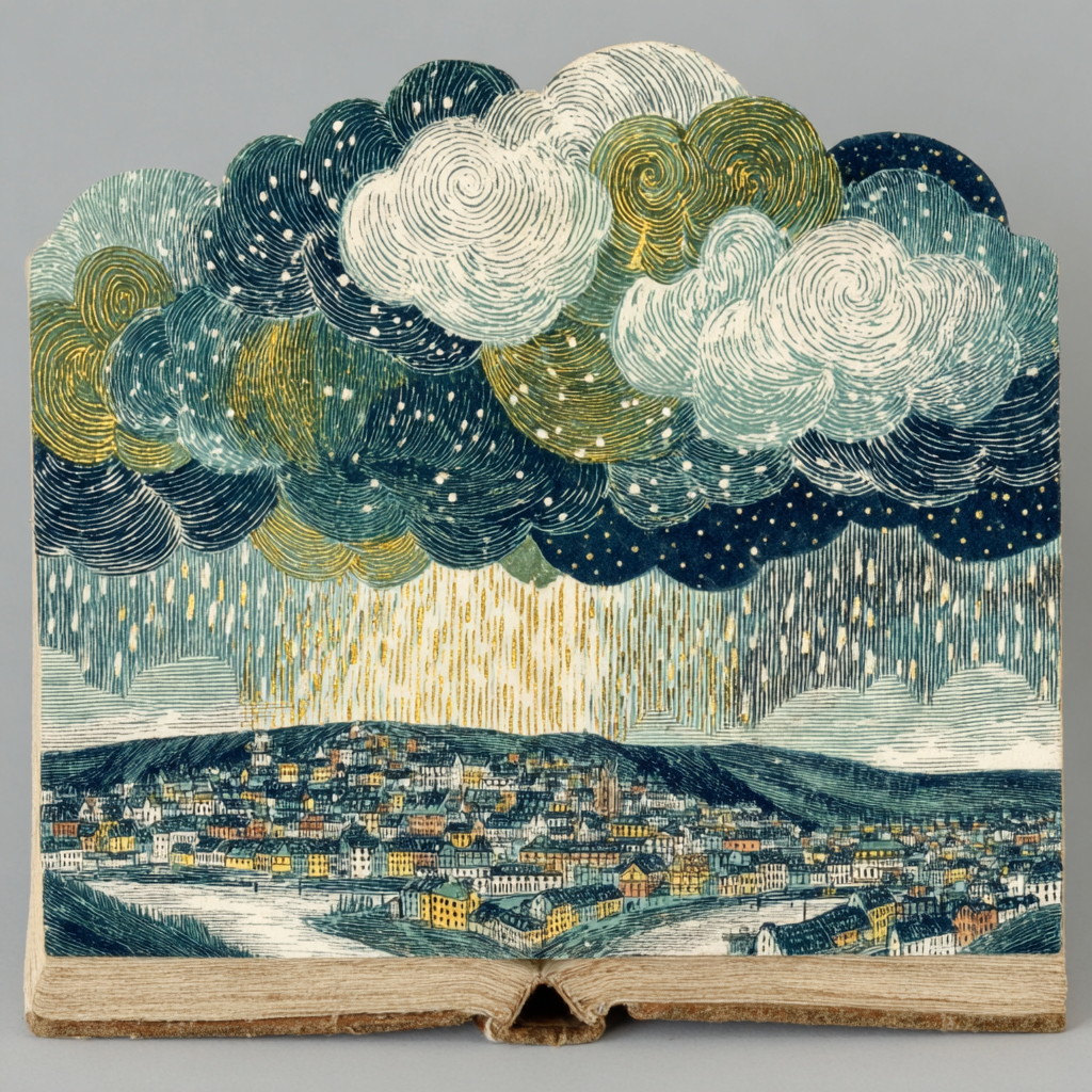 Watercolor Storm Emerging from an Antique Book