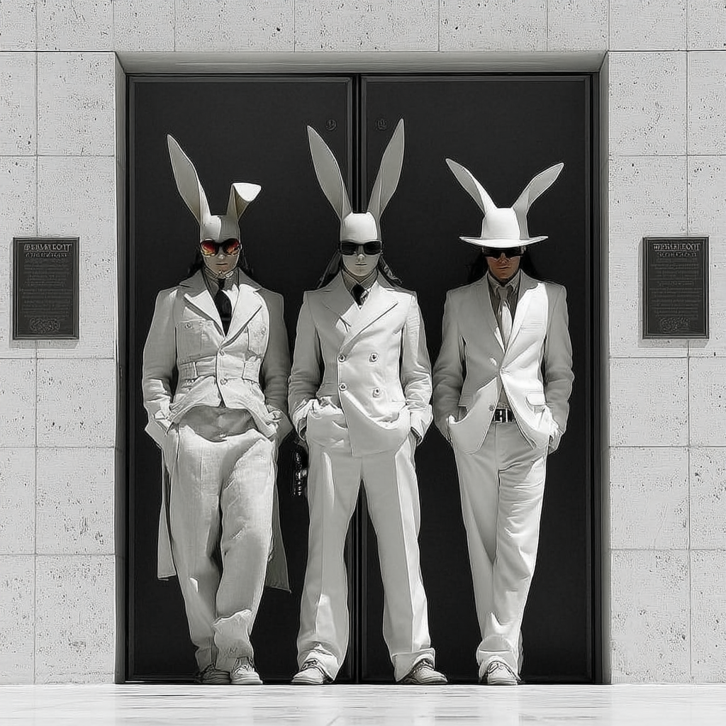 Tres conejos de Pascua en moda dramática