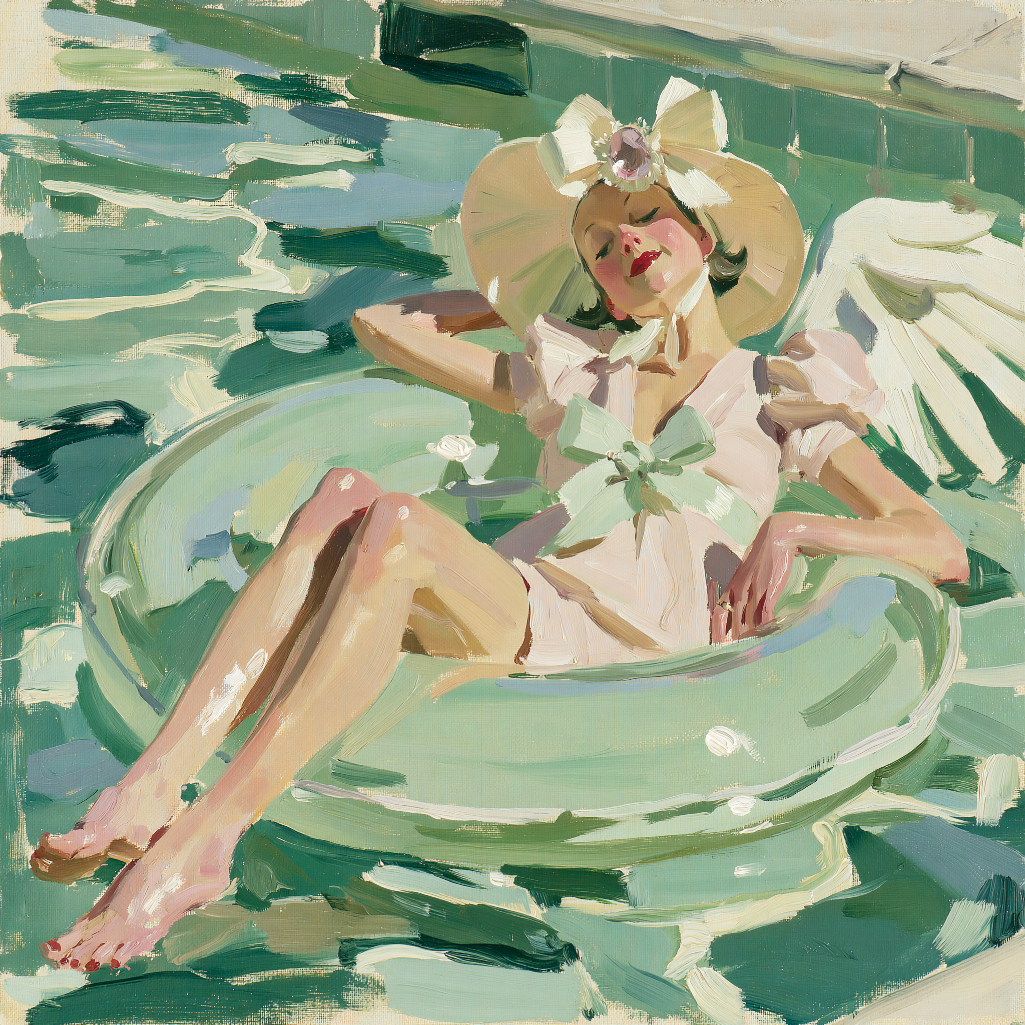 Angel Drifting on a Pool Float