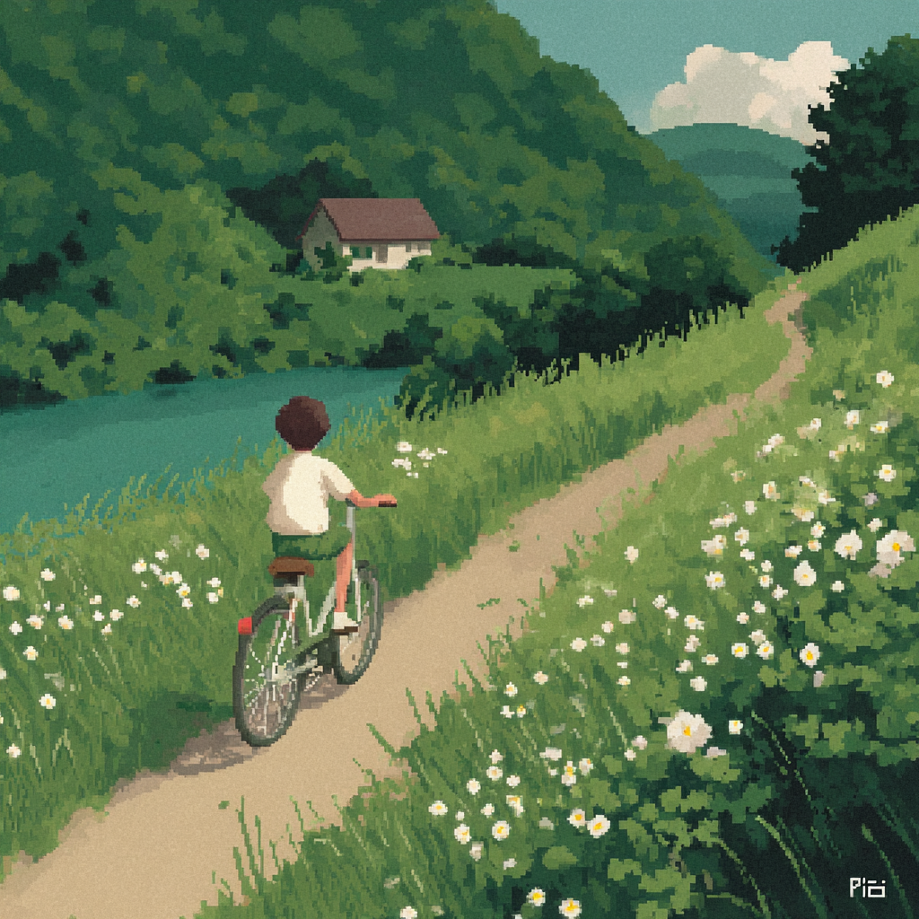 Boy Cycling Through a Retro Summer Countryside