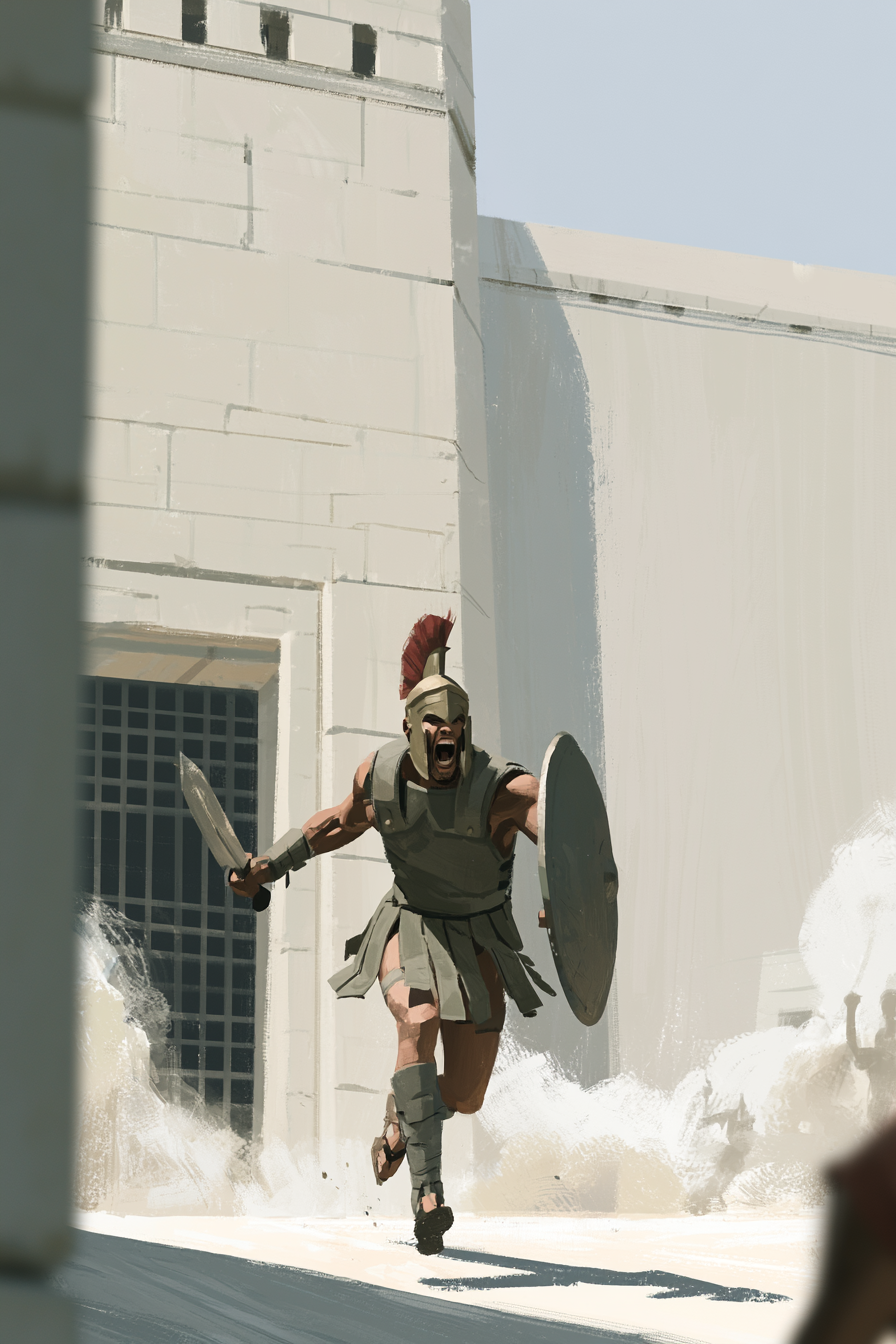 Trojan Soldier Storming in Black Thongs