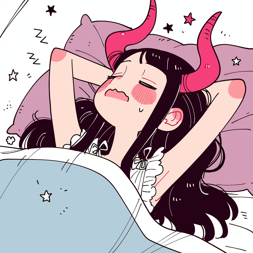 Horned Girl Asleep with a Pillow
