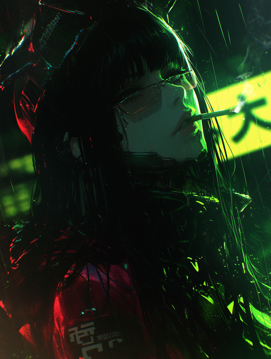 Rauchende Cyberpunk-Cyborgfrau