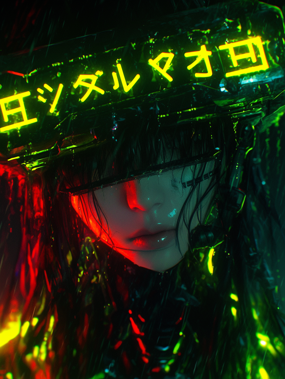Cyberpunk Diver in a Multidimensional Wireframe World