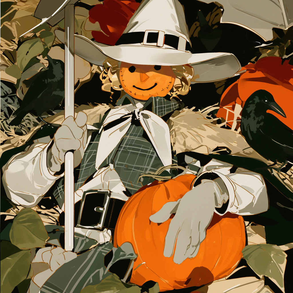 Halloween-Vogelscheuche mit Sichel und Kürbis