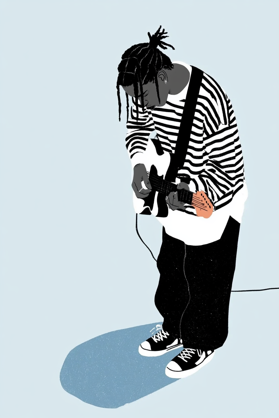 ASAP Rocky in Retro Guitar Portrait