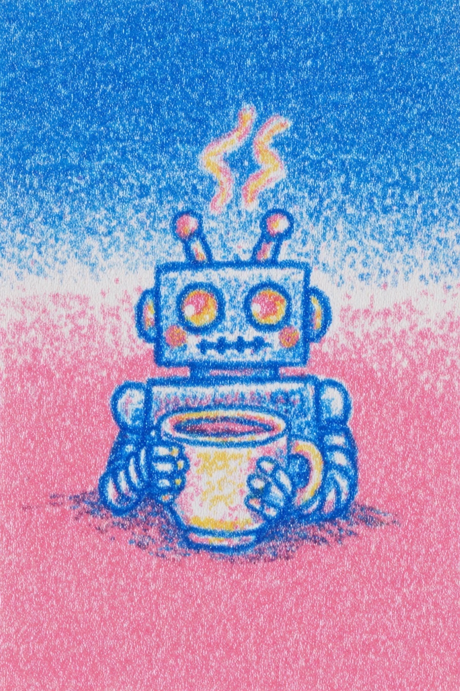 Robot Drinking New Year Coffee