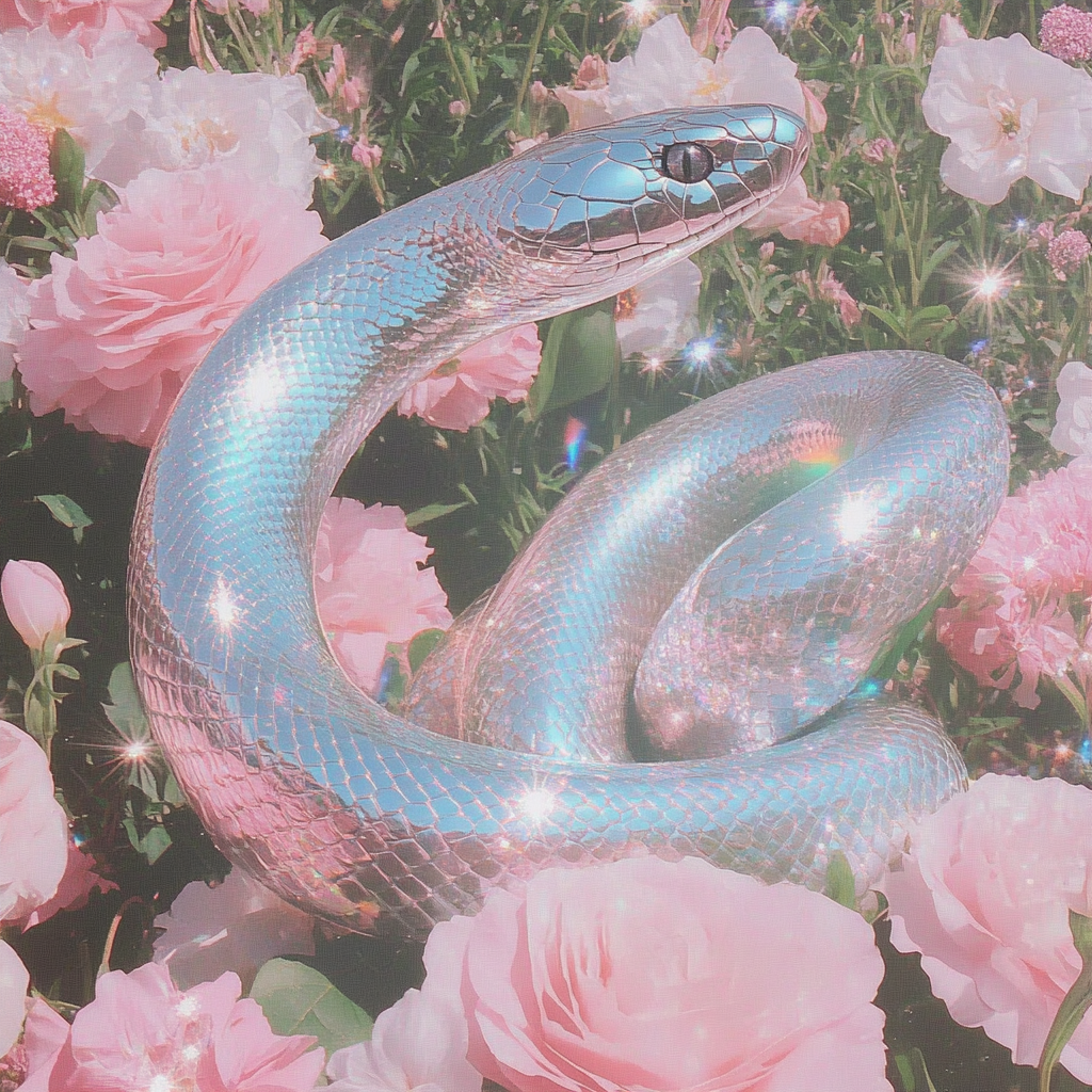 Silver Snake Among Flowers