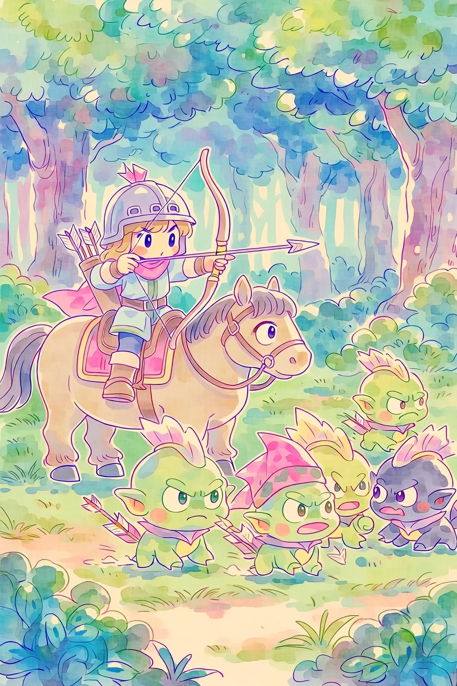 馬上でゴブリンを追う少女