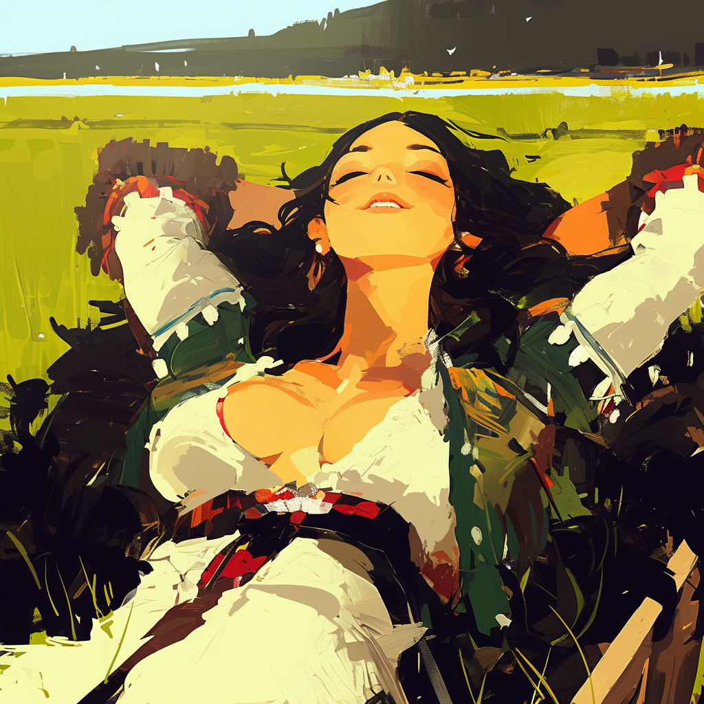 Dark-Haired Woman by the River in Medieval Fantasy