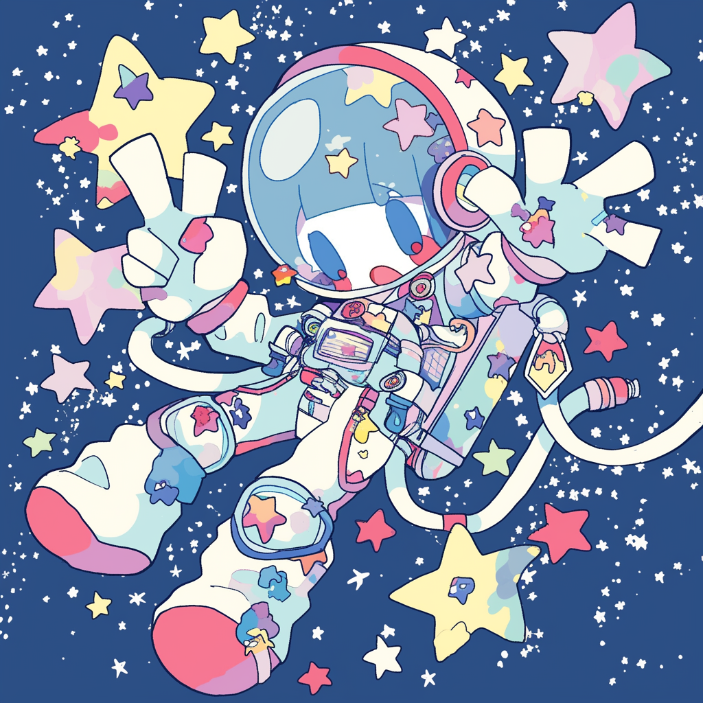 Anime Astronaut Beneath a Starry Sky