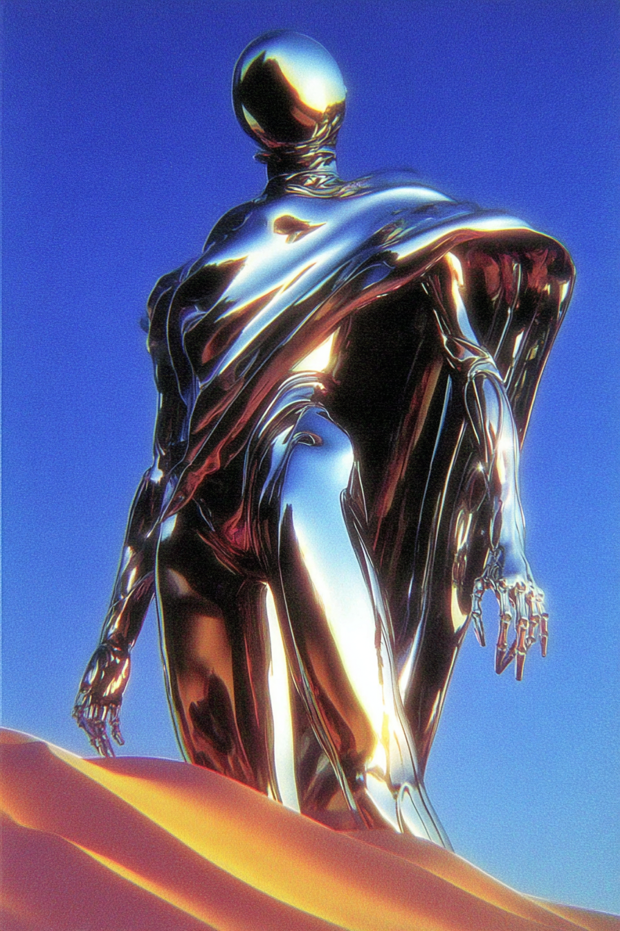 Golden Robot on a Sunset Dune