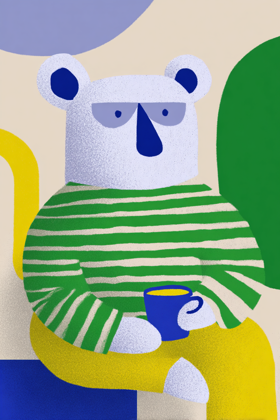 VR Teddy Bear with Coffee in a Futuristic Café