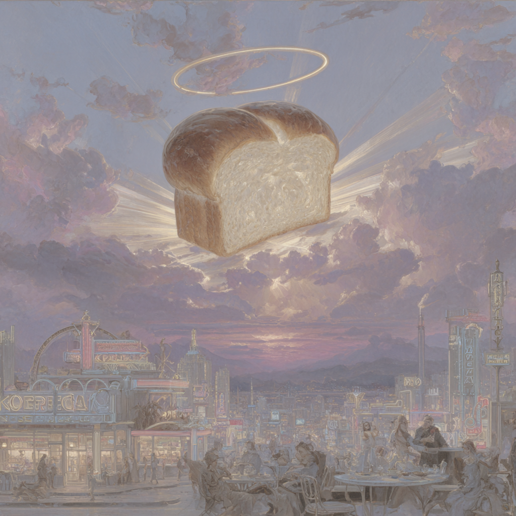 Divine Golden Loaf Above a Synthwave City