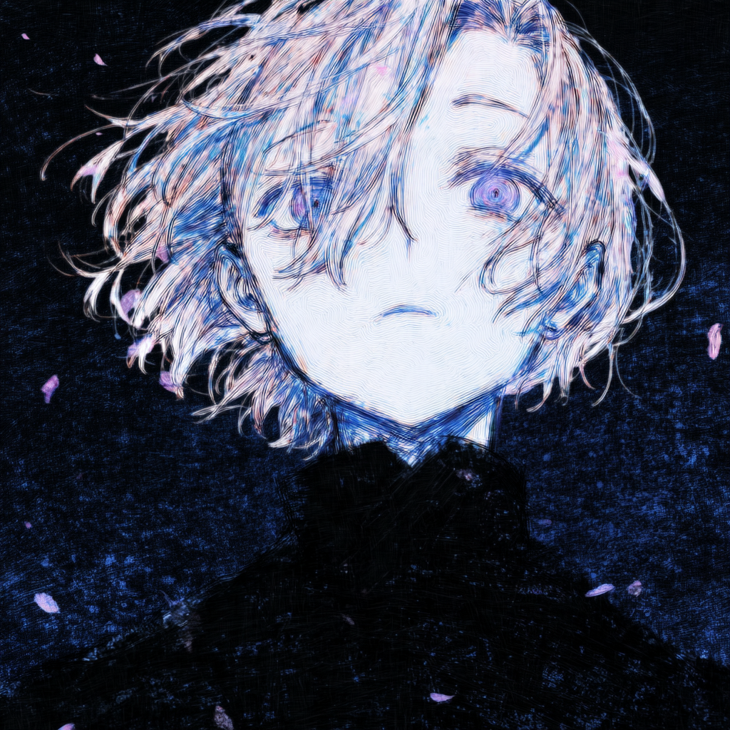 Glowing-Eyed Girl on a Windy Petal Cliff