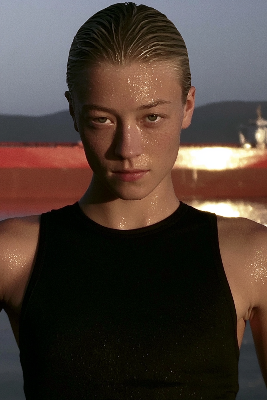 Freckled Swimmer in Rainy Tanker Light