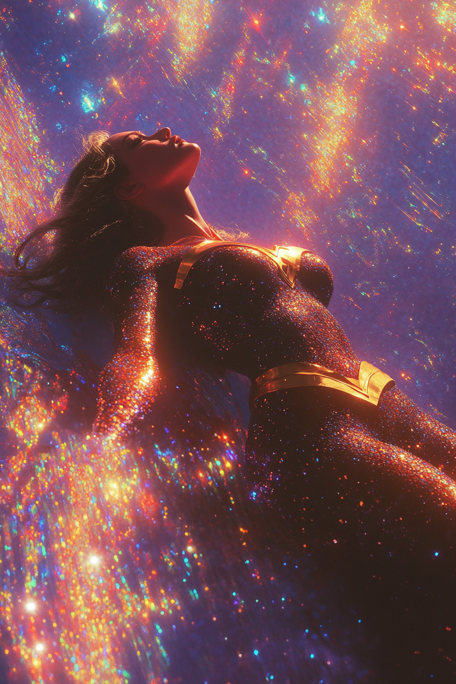 Supergirl flotando en un cosmos vibrante