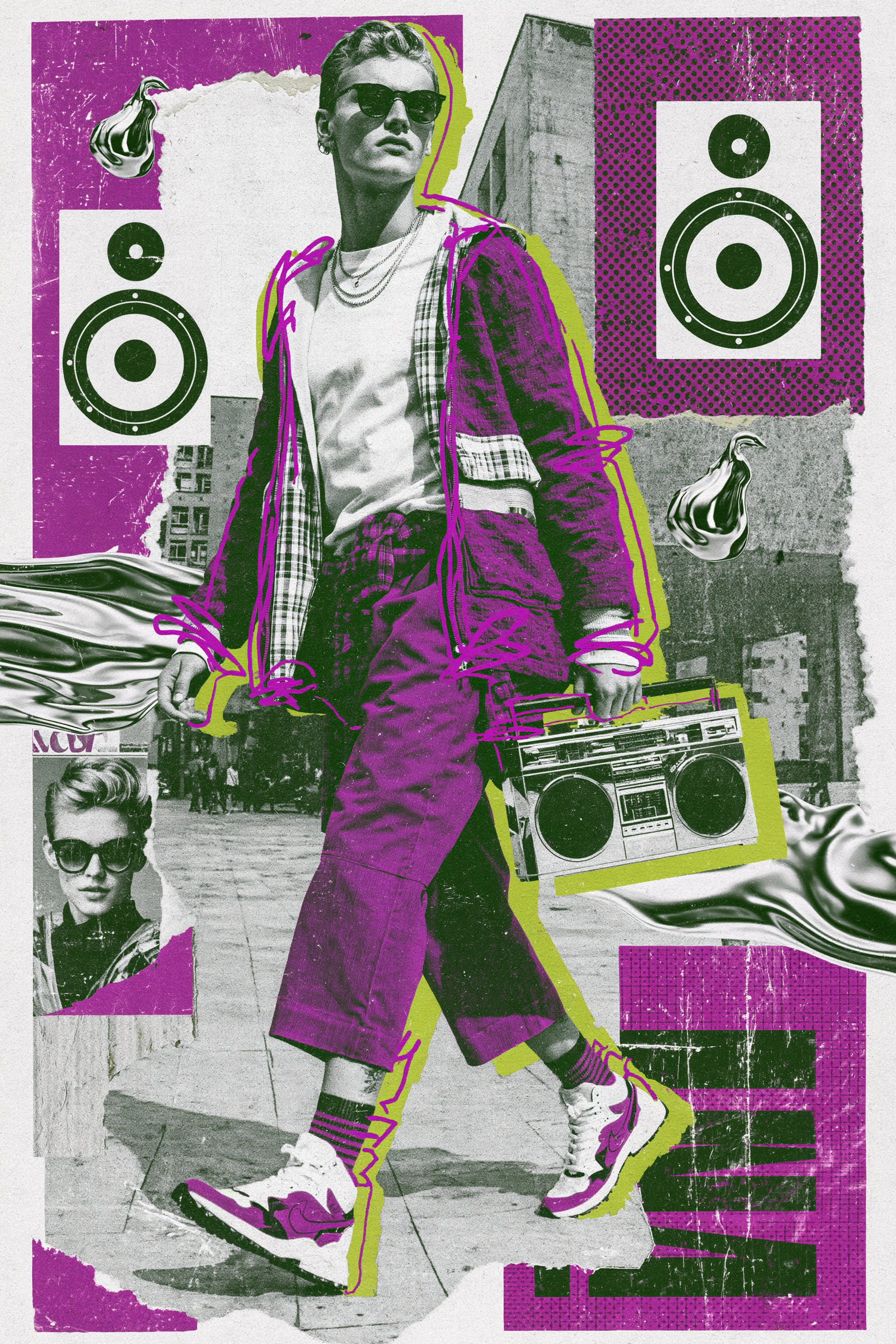 Street Musician with a Chrome Boombox