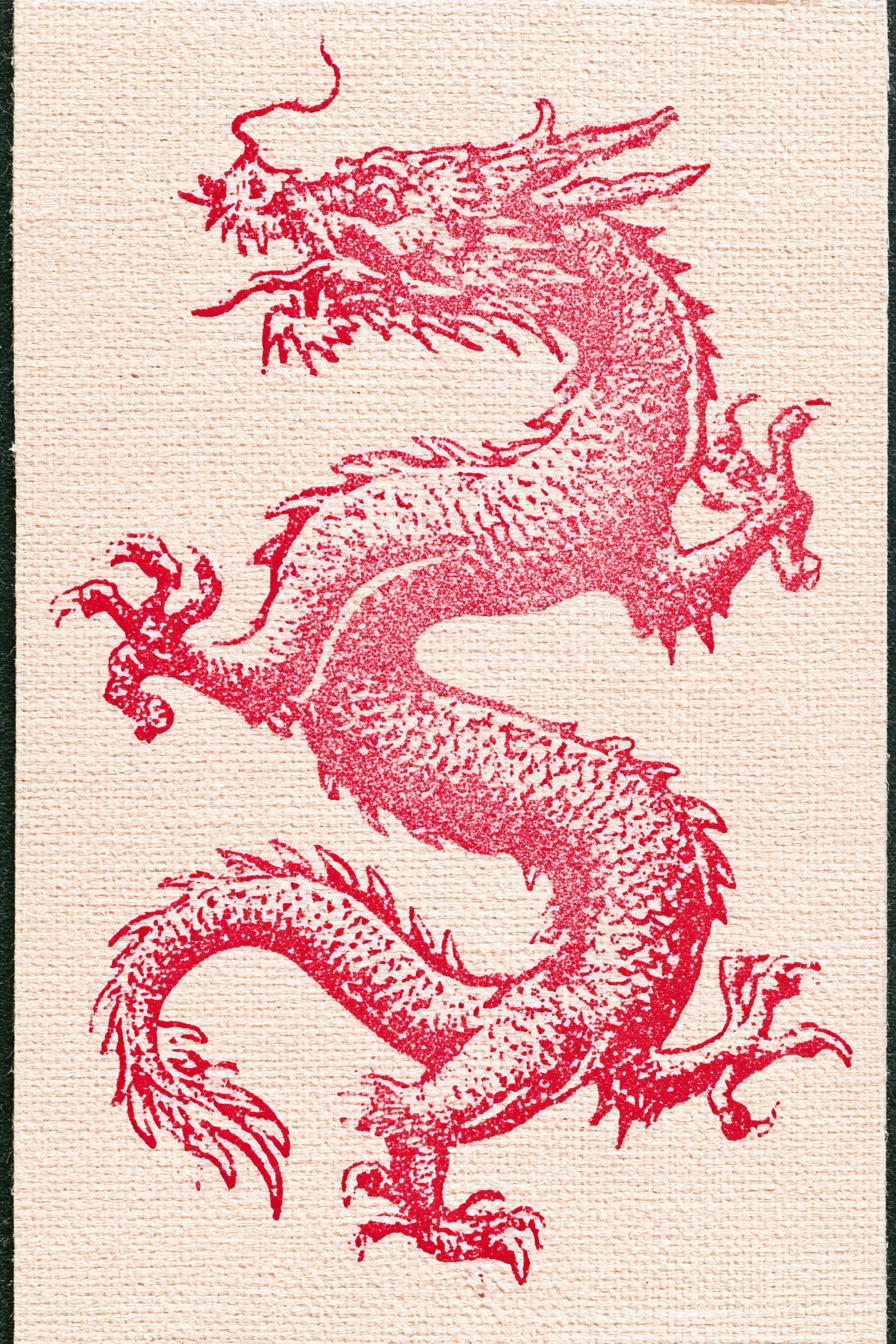 Abstract Red Dragon Spray Silhouette