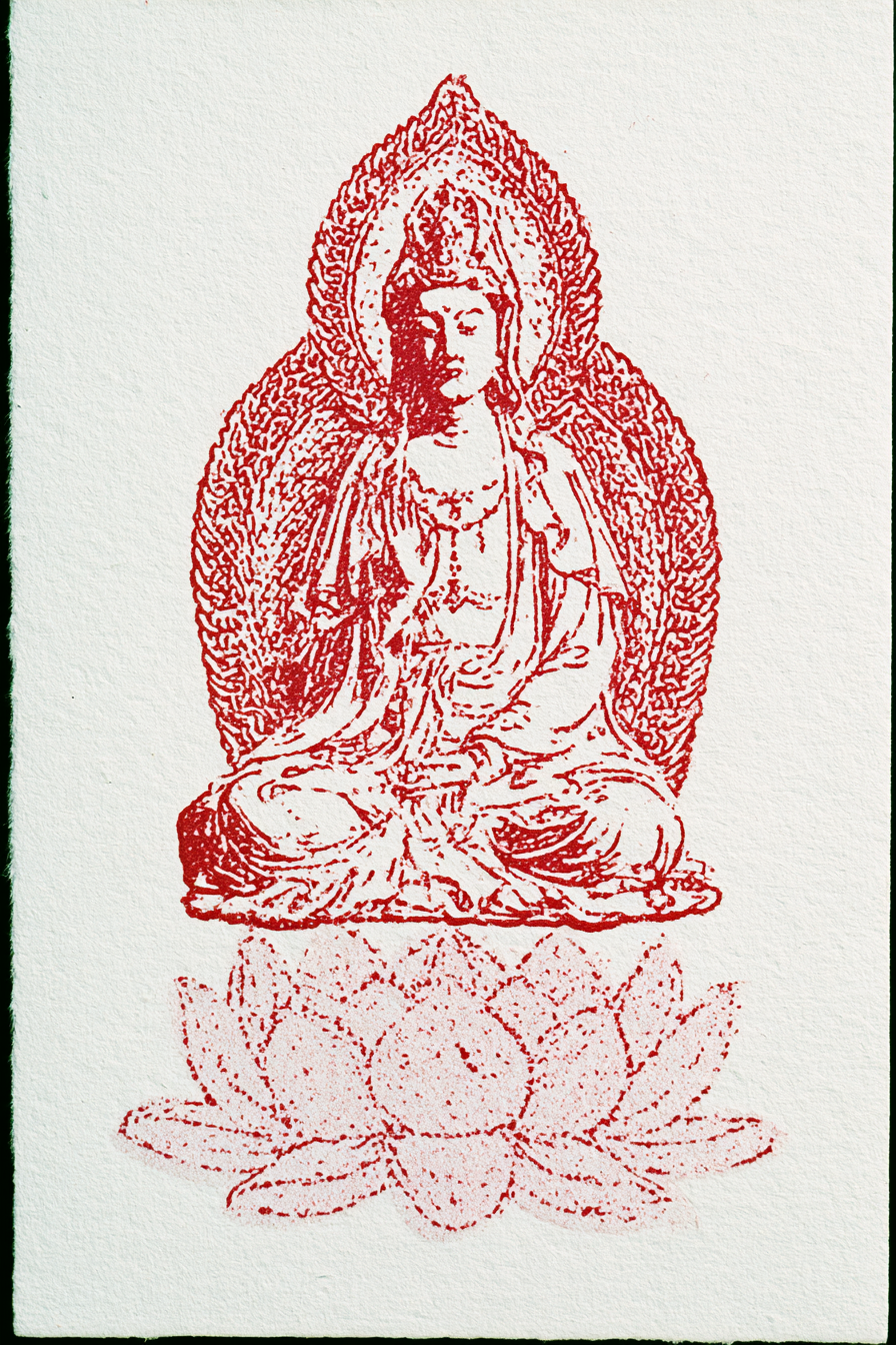 Hand-Painted Guanyin on a Pink Lotus