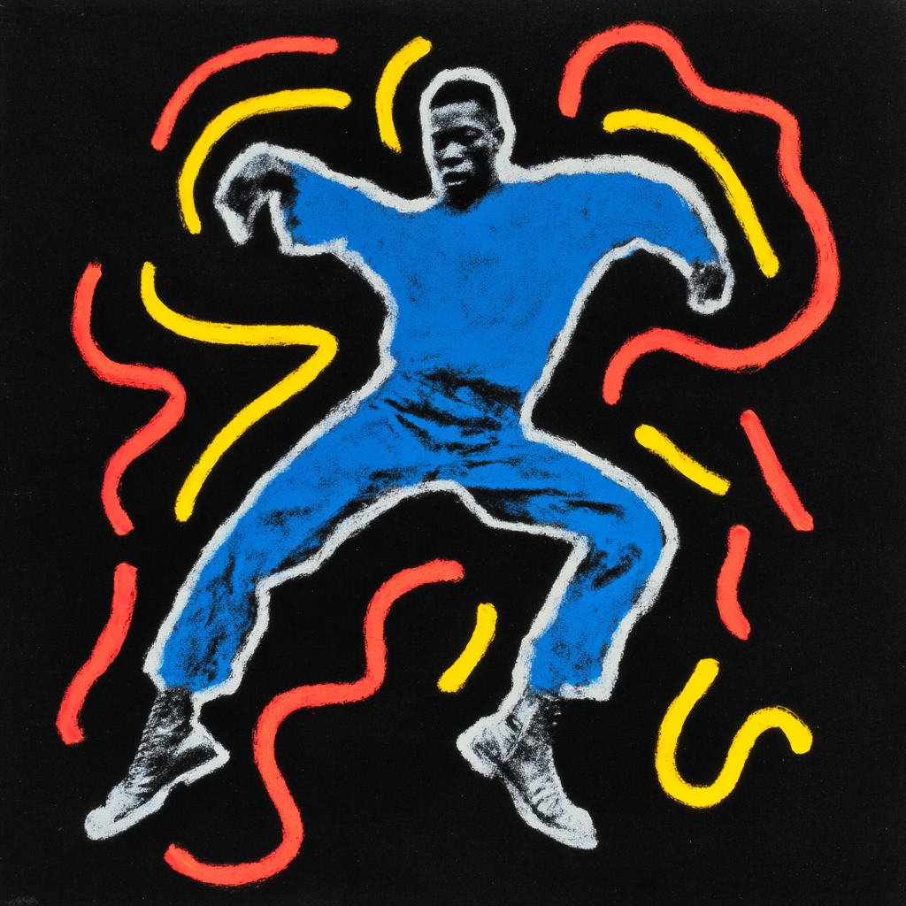 Street Dancer Spinning Through Neon Strokes