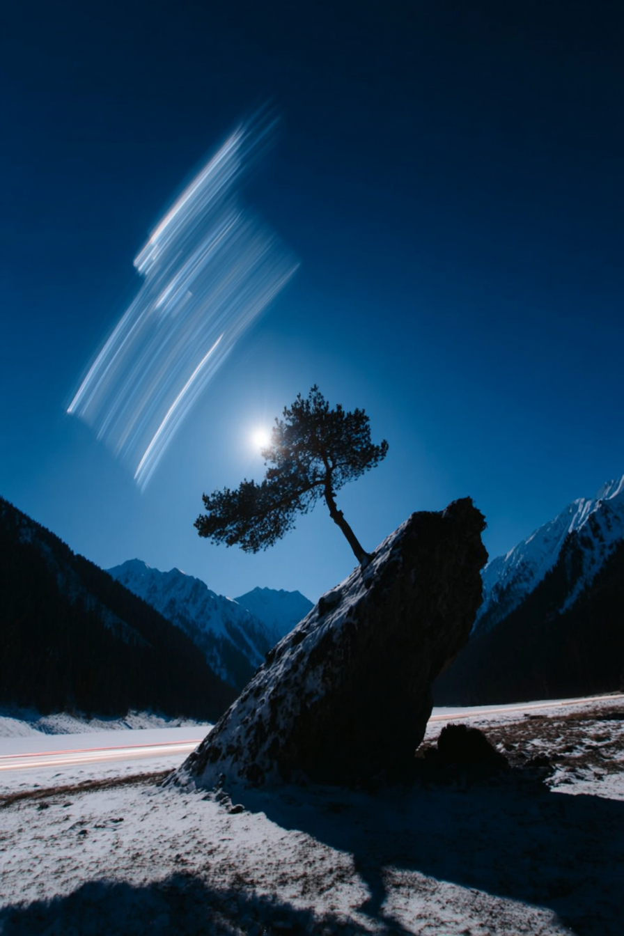 Ancient Pine beneath the Red Moon