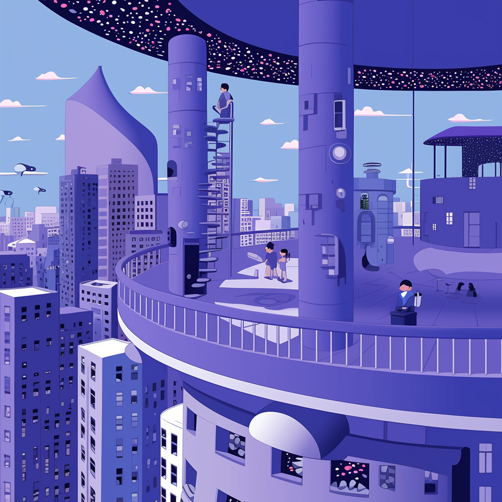 Grande maison anime dans une ville futuriste