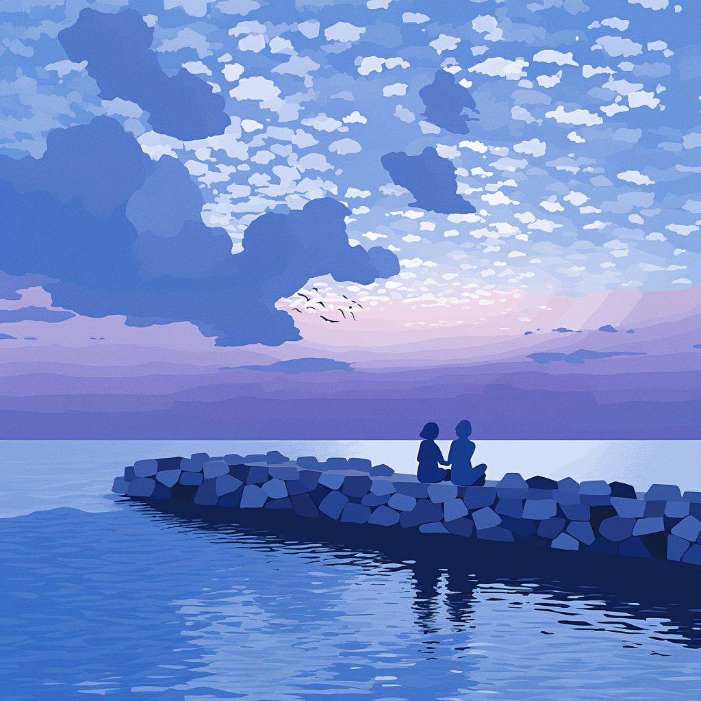 Anime Sunset by the Sea