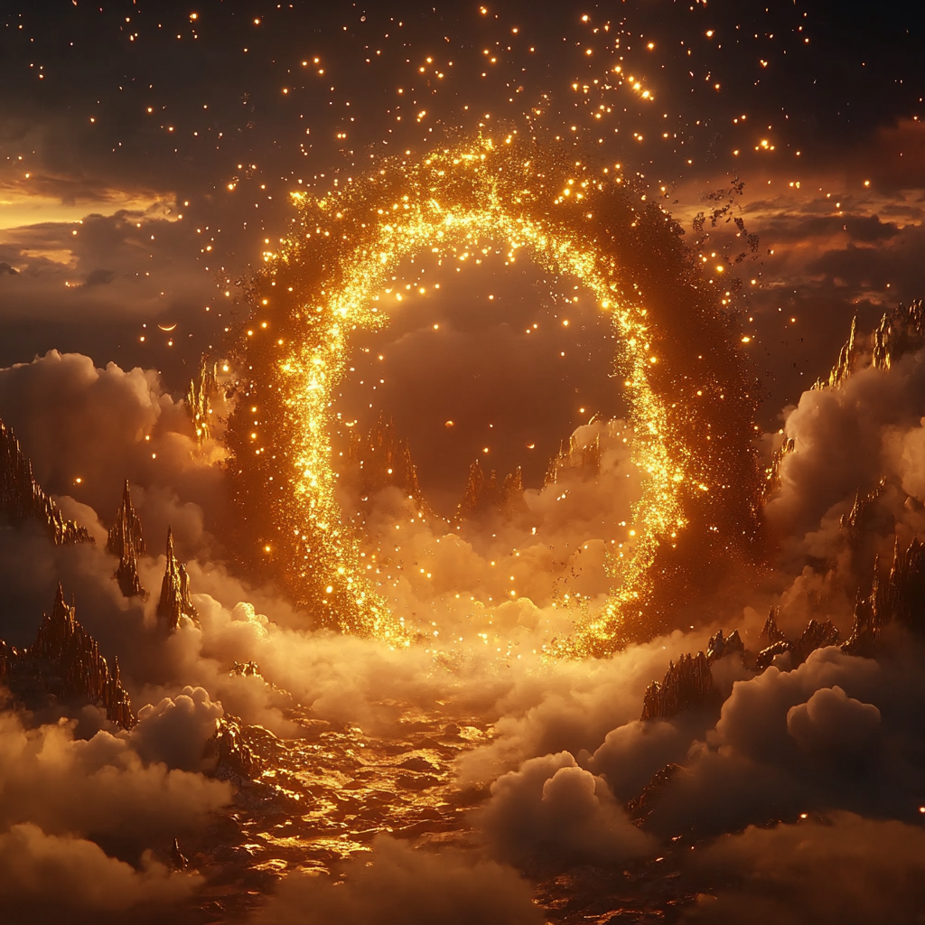 Golden Portal among Clouds and Stars