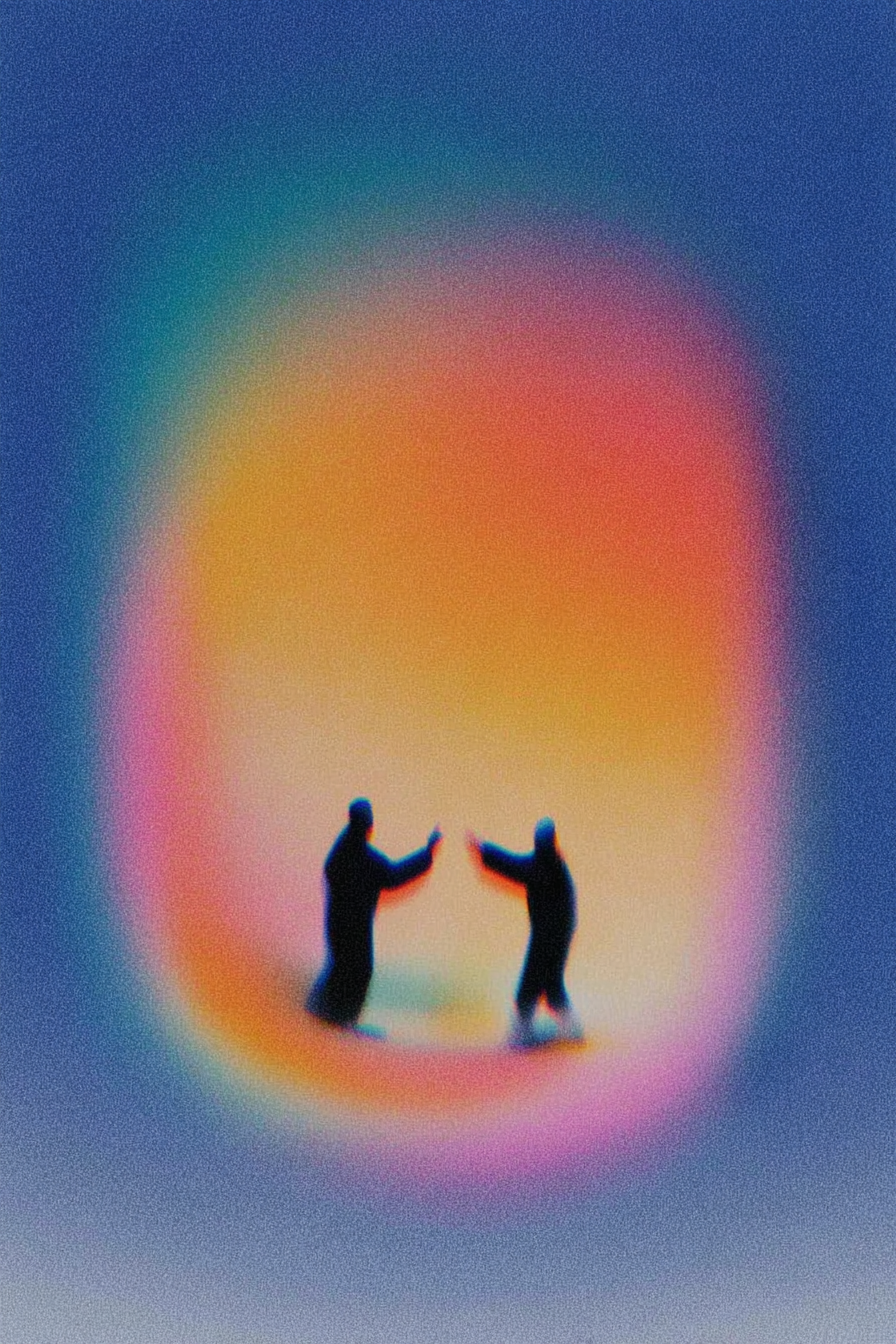 Two Astronauts Reaching Across Zero Gravity