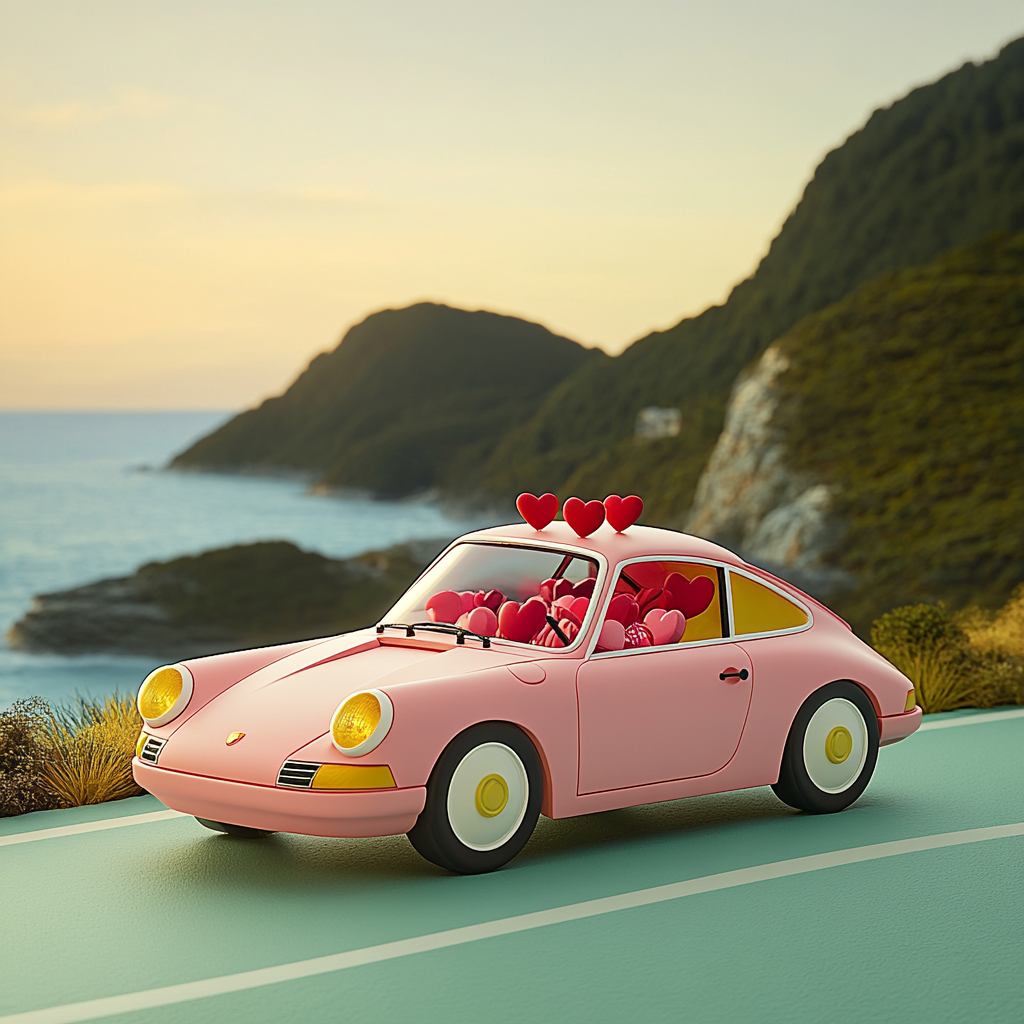 Valentine Pink Porsche on the Coast