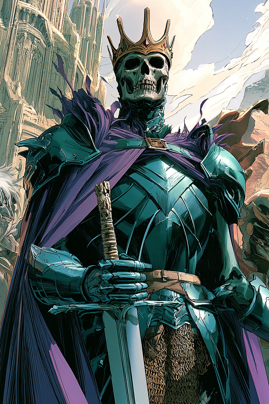 Skeleton Knight in a Gilded Dark-Fantasy Portrait