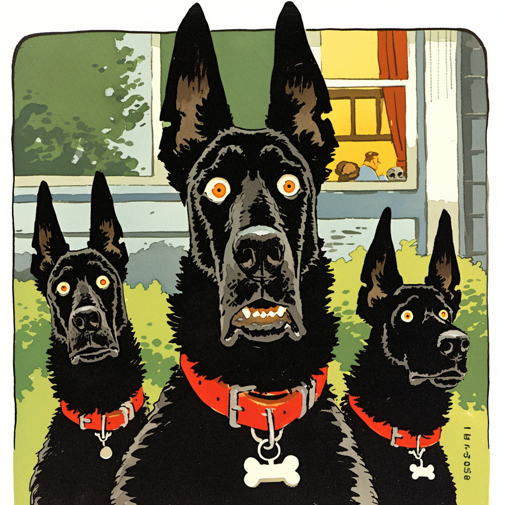 Bellende schwarze Dobermänner in einer Villa