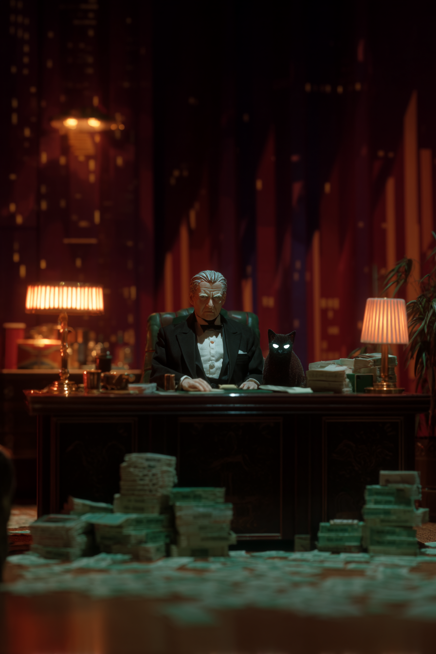 Man and Cat in a Dark Study