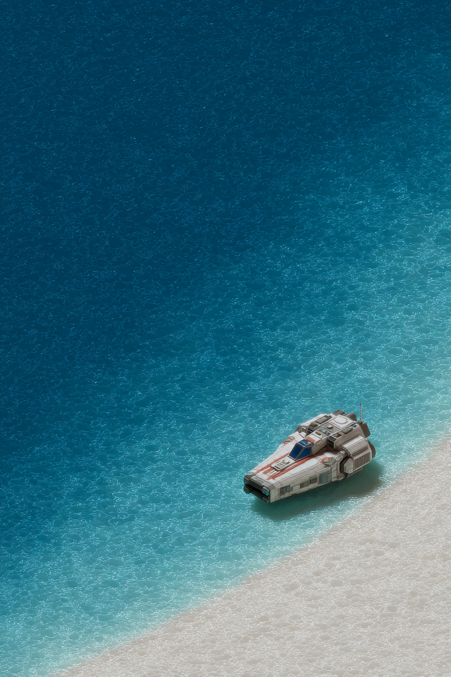 Spacecraft on a Shallow Endless Ocean