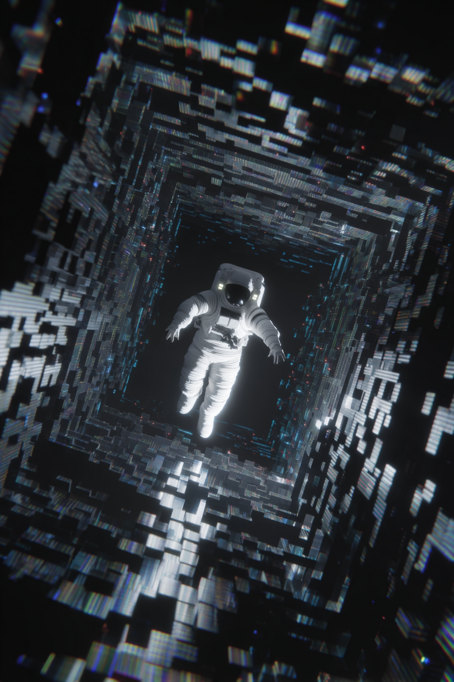 Astronaut in a Spectral Light Corridor