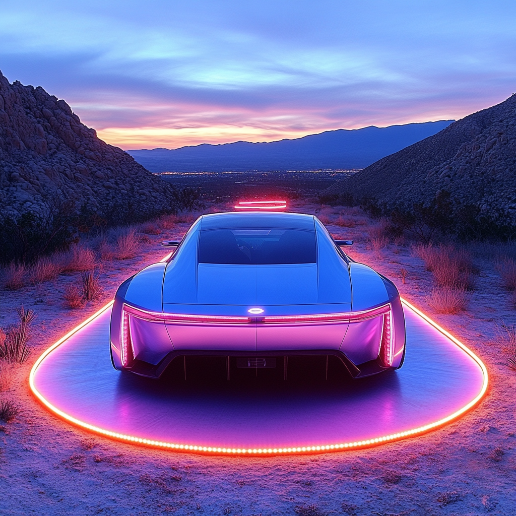 Cadillac on a Neon Mountain Platform