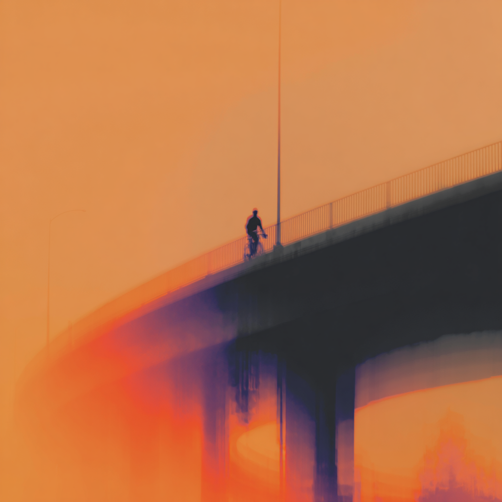 Cyclist Above the Megacity at Blue Hour