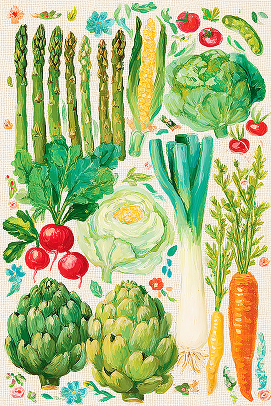 Hand-Drawn Spring Vegetables