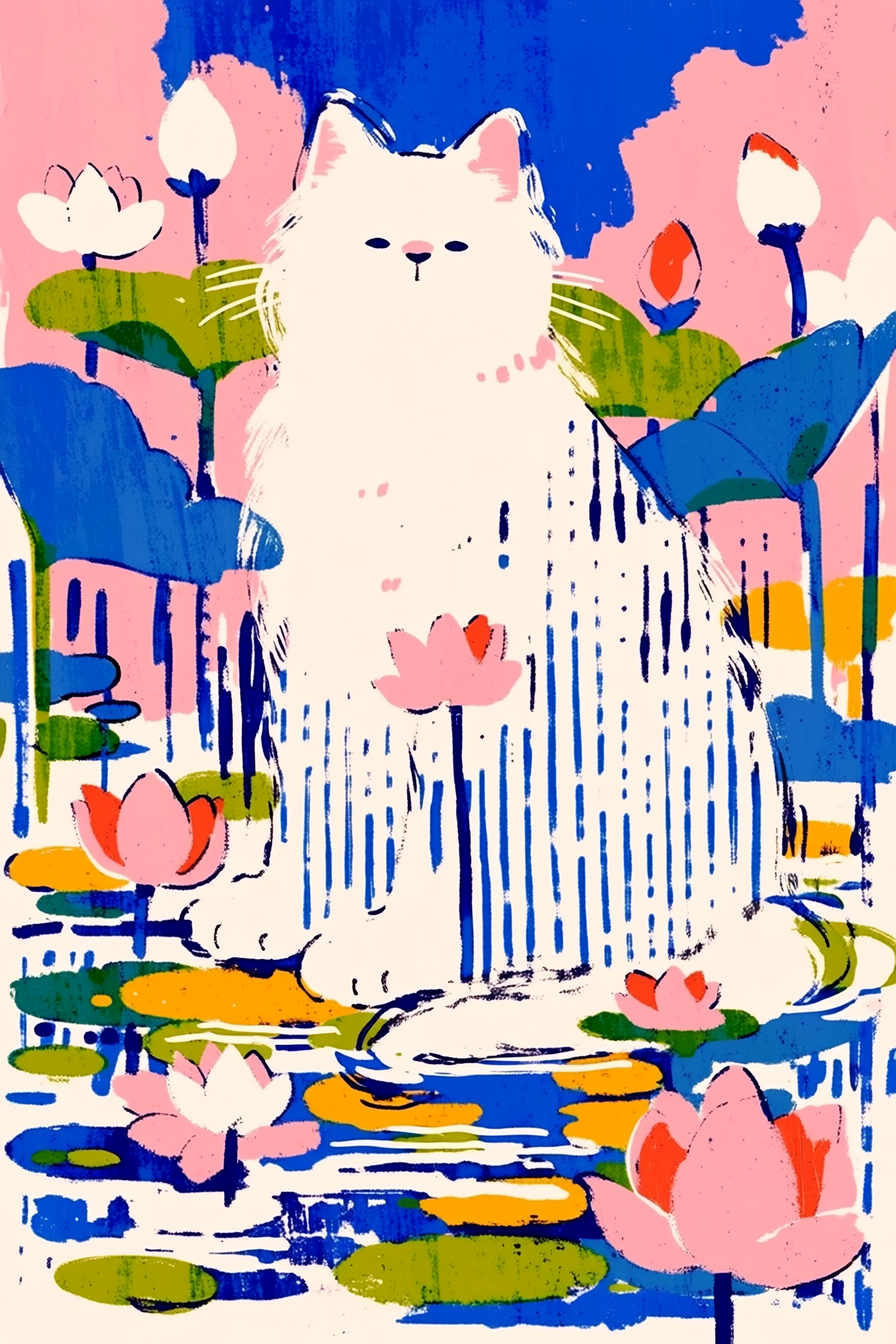 Giant Cat in a Lotus Pond