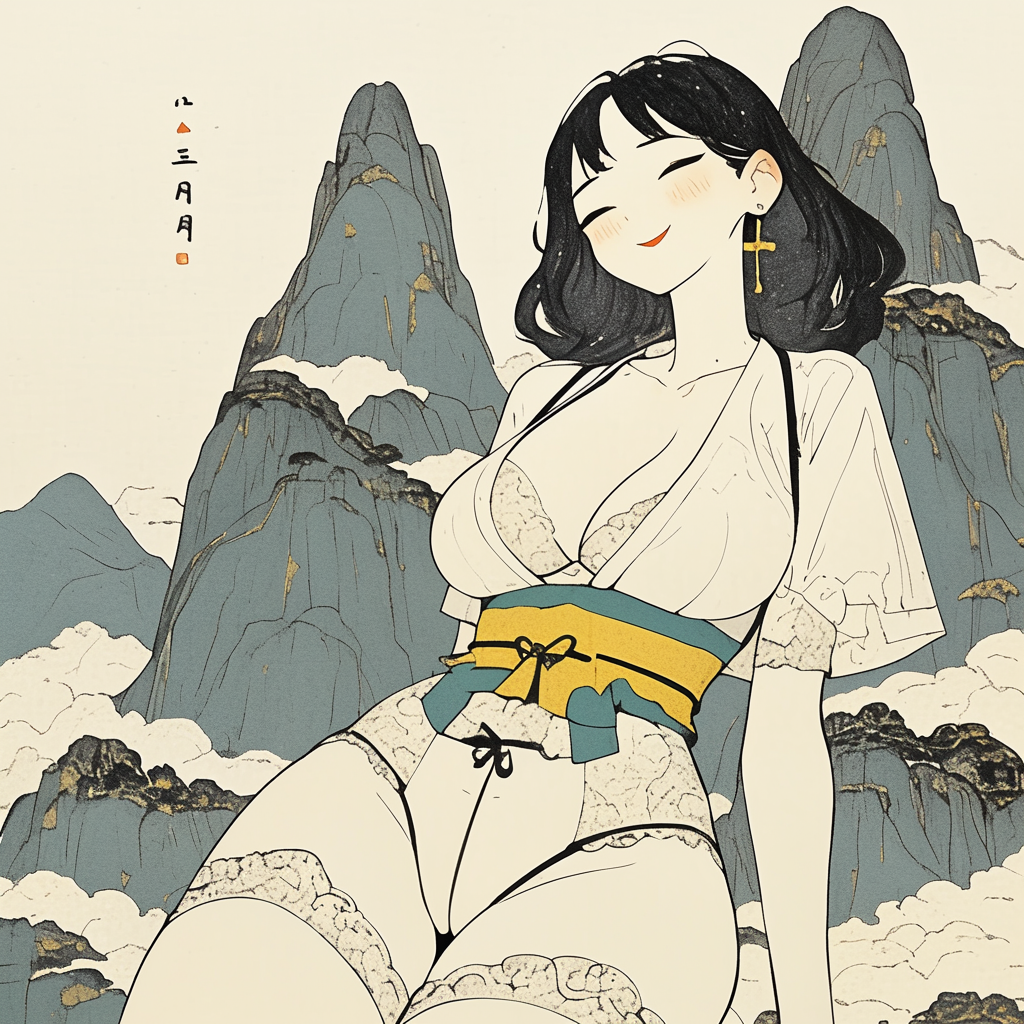 Glamorous Woman Before Ancient Mountains