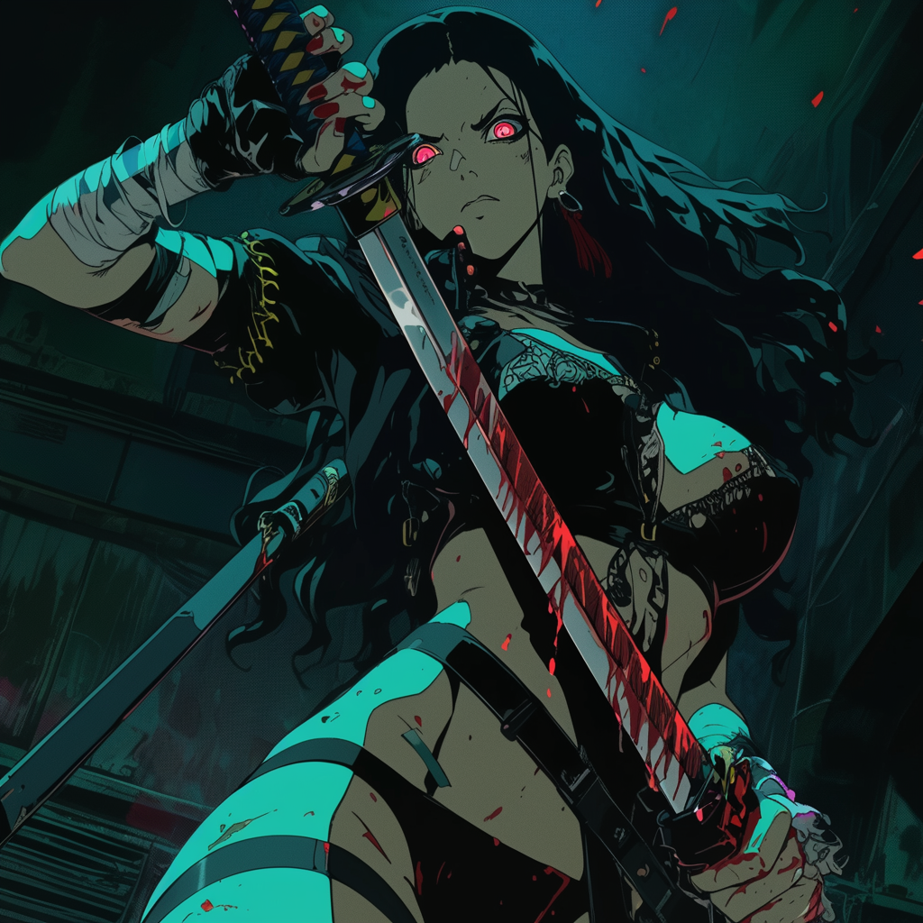 Angry Anime Swordswoman in Motion