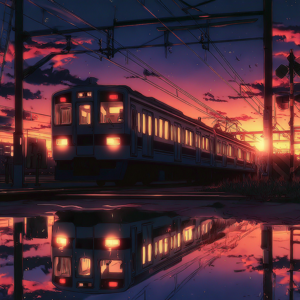Dusk Train Crossing in Cel Animation