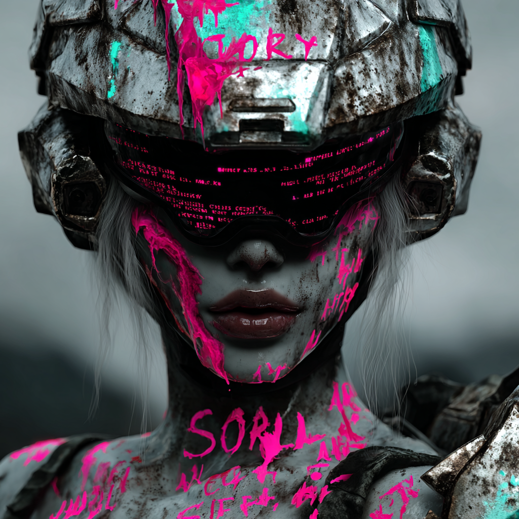 Glitching Alloy Warrior with a Liquid Face